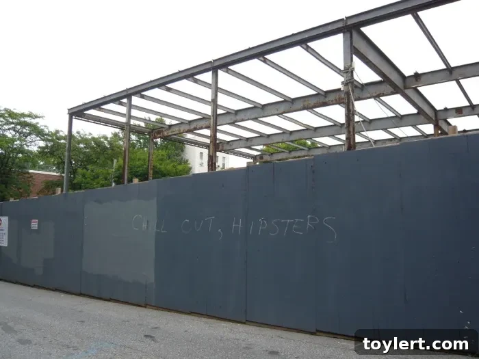 Open Skies Over 193 Berry Street 2 Construction site at 193 Berry Street, part of the 238 Bedford Avenue development, in Williamsburg, Brooklyn, showing a building skeleton.