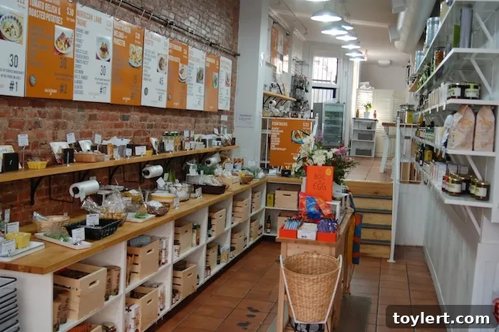 Park Slope's Walk-In Cookbook: Recipe-Based Grocery Shopping Made Easy 2 Walk-In Cookbook interior with various ingredients and displays