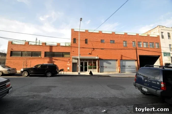 Today's Featured Building 261-267 Meserole Street 2 Exterior view of 261-267 Meserole Street, a historic factory building in Bushwick, Brooklyn, reimagined for modern use