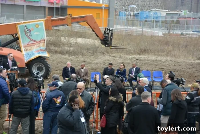 Coney Island Kicks Off New Coaster Construction 2 The new Thunderbolt roller coaster groundbreaking ceremony at Coney Island's Luna Park