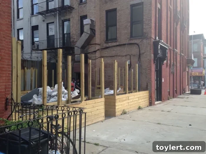 Construction in progress for the backyard dining area of The Antagonist bistro at 238 Malcolm X Boulevard, Bed-Stuy.