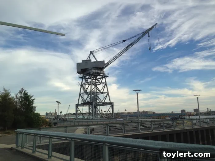 Tuesday Roundup 2 Brooklyn's waterfront development with a crane overlooking the city skyline, symbolizing urban growth and transformation