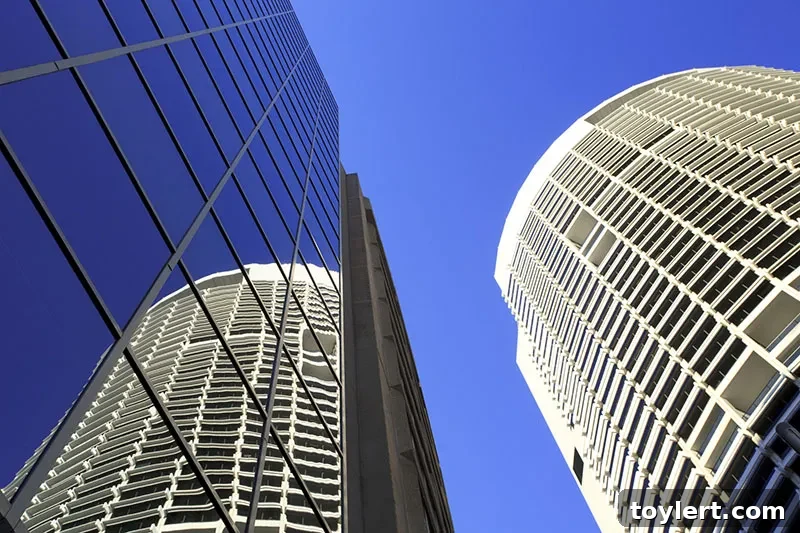 Revolutionizing Real Estate Deposit Security 2 Towering skyscrapers in a modern city, symbolizing ambitious real estate development and urban growth