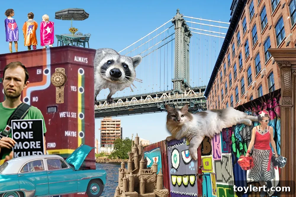 Brownstoner Rewind: Renovations, Road Safety, and Building Essentials 2 A vibrant collage depicting iconic Brooklyn architecture, including brownstones, historical details, and a glimpse of coastal charm, symbolizing the blend of past and present in a Sea Gate home renovation.