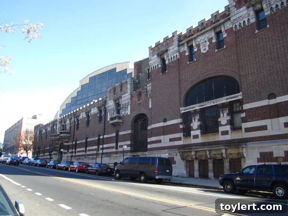 Exterior view of the historic Bedford-Union Armory building in Crown Heights, Brooklyn
