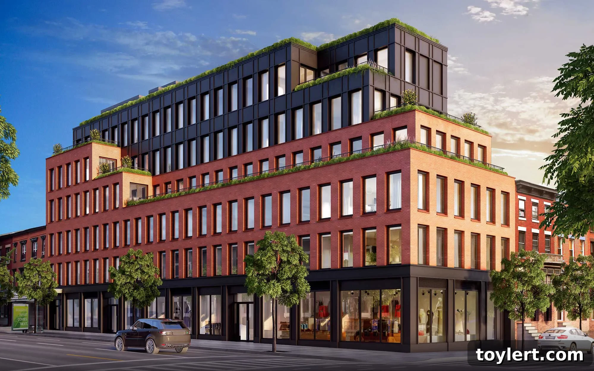 Architectural rendering of 465 Pacific Street by Morris Adjmi Architects, revealing the full scope and design of the Boerum Hill development.