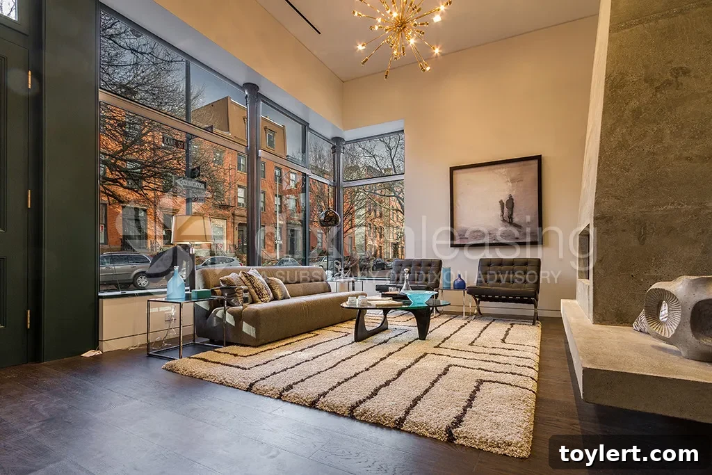 Cobble Hill Townhouse: Wine Cellar, Brutalist Fireplace, $17,485 Monthly 2 Luxury Modern Townhouse for Rent in Cobble Hill, Brooklyn - 132 Kane Street