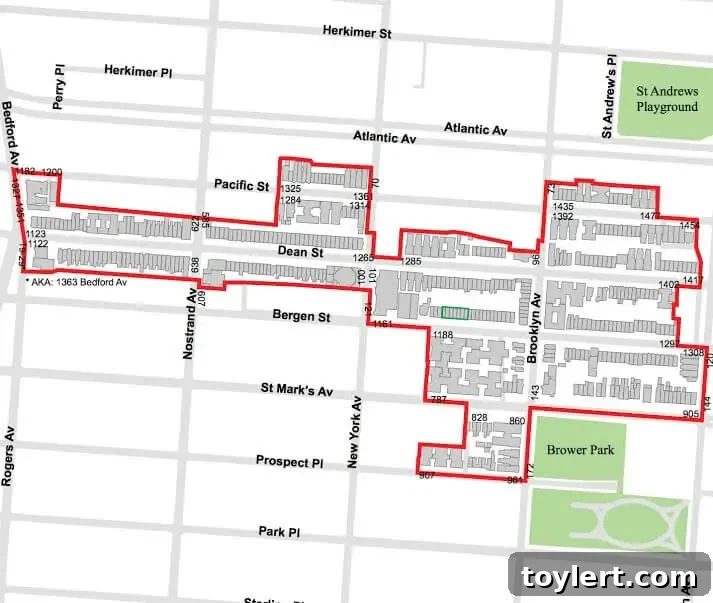Map of Crown Heights North Historic District Phase 1 showing 1187-1199 Bergen Street location