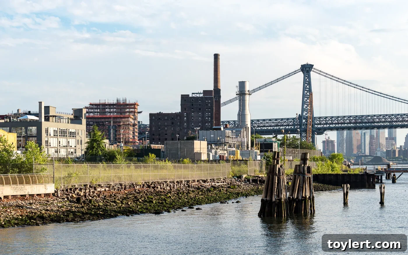 The burgeoning Williamsburg waterfront, featuring the 325 Kent Avenue development at the former Domino Sugar Factory site.