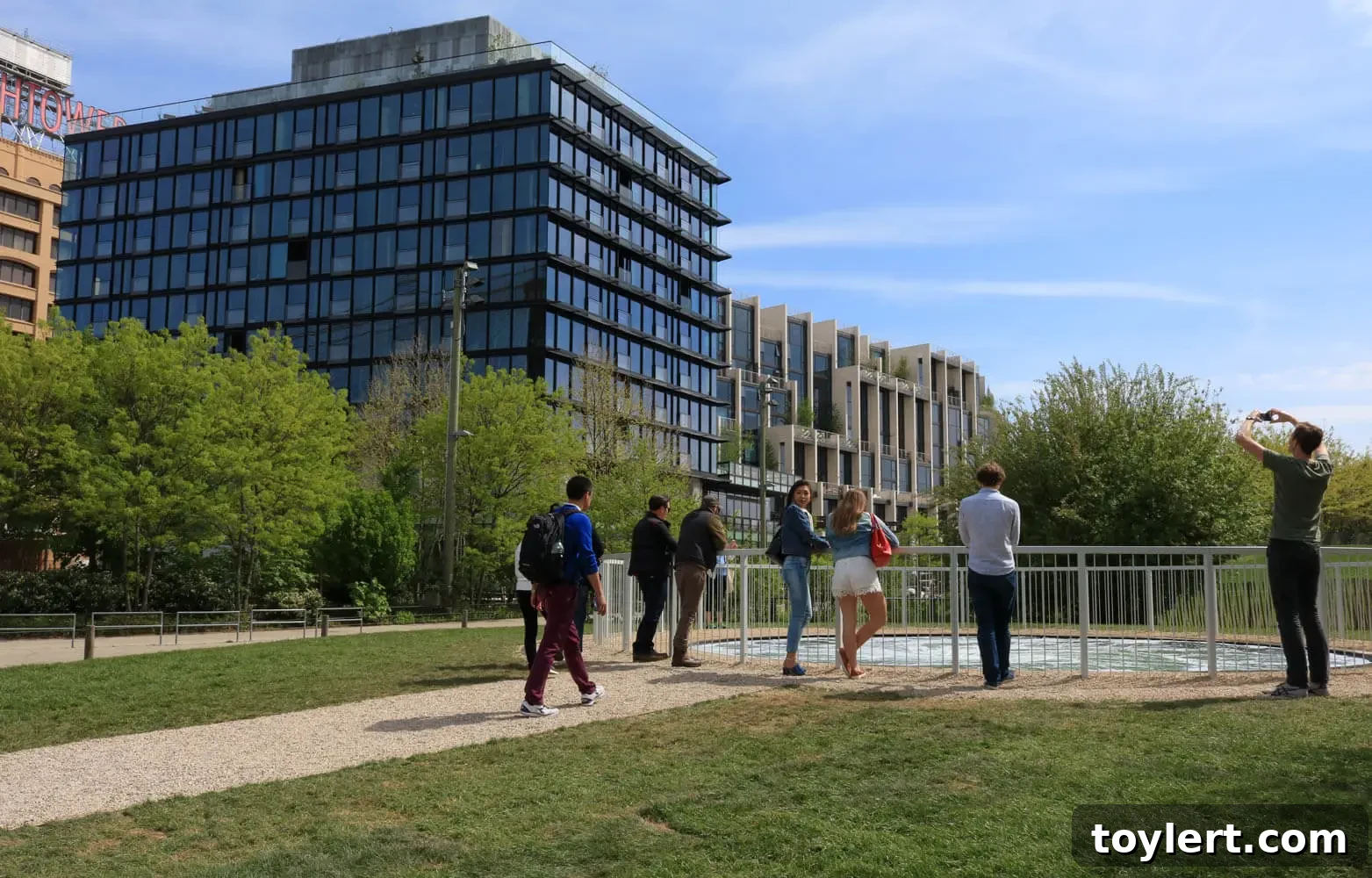 Anish Kapoor's Descension whirlpool art installation in Brooklyn Bridge Park, a captivating vortex of water on Pier 1