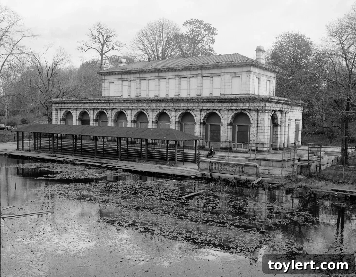 Prospect Park Reimagined 2 Prospect Park Boathouse in 1968, before restoration, showing signs of neglect.