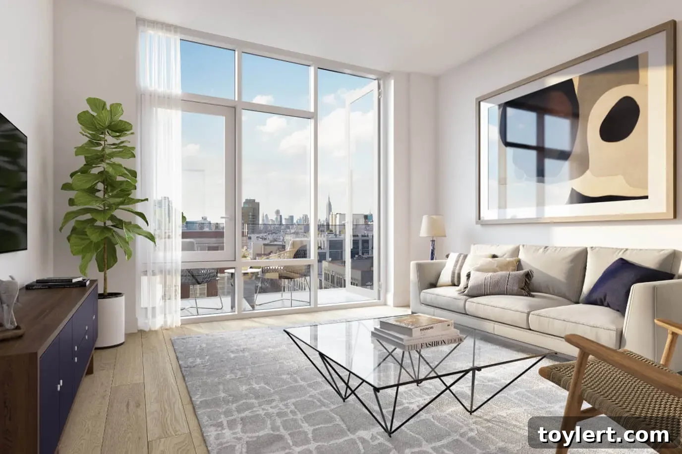 Exterior view of 308 North 7th Street, a luxury condo building in Williamsburg, Brooklyn, showcasing its distressed brick facade and modern design.