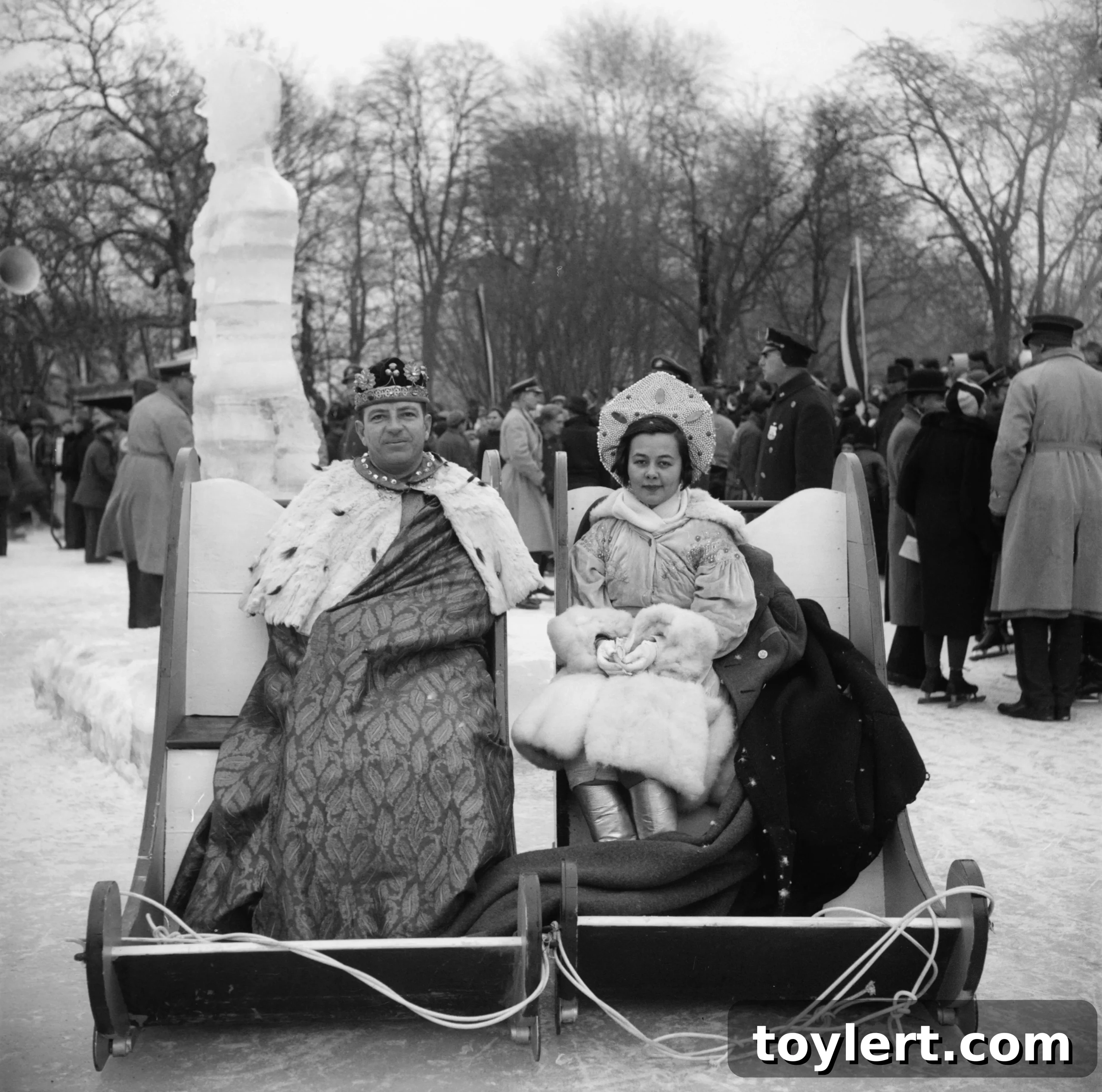 Vintage photo of Ice Carnival King and Queen at Prospect Park in 1936.