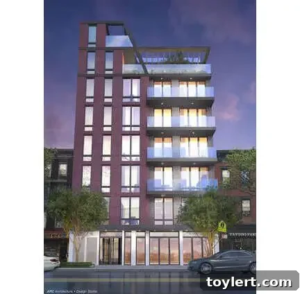 Bed Stuy's Affordable Housing Lottery: Six Units Available for $2,245 Monthly 2 Rendering of the modern residential building at 610 Myrtle Avenue, highlighting its sleek design and integration into the Bed-Stuy landscape.