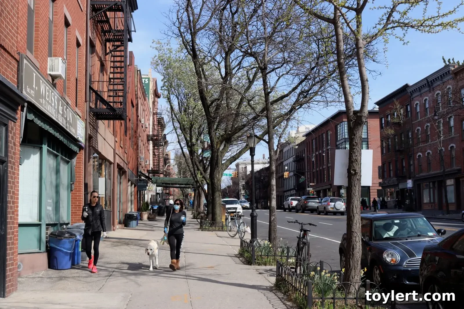 Empty streets in Brooklyn Heights during the COVID-19 lockdown, illustrating the impact of social distancing on urban life.