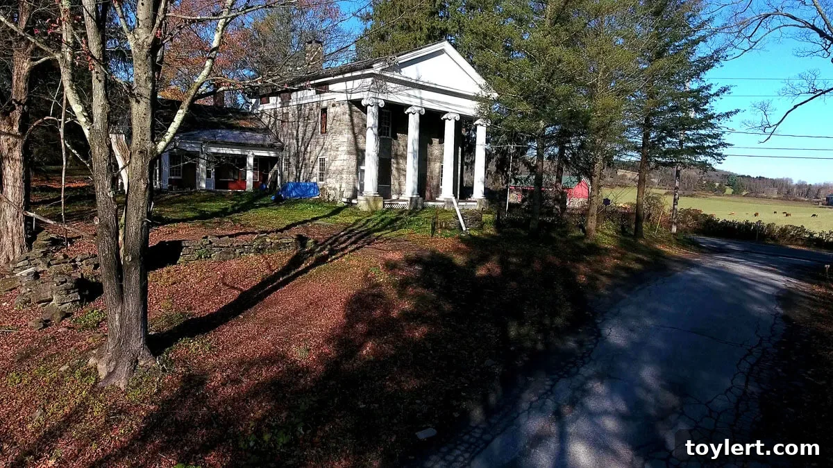 Historic Morse House Greek Revival Mansion Exterior with Ionic Columns in Eaton, Madison County, NY