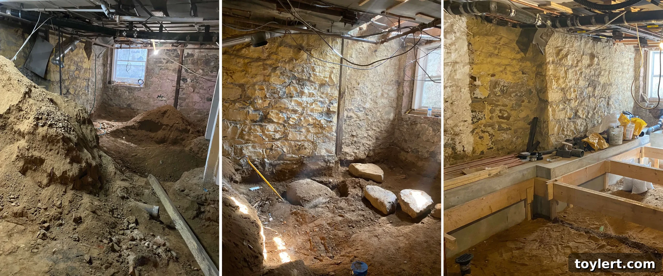 Professional cellar excavation in progress, showcasing the extensive work involved in lowering a foundation.