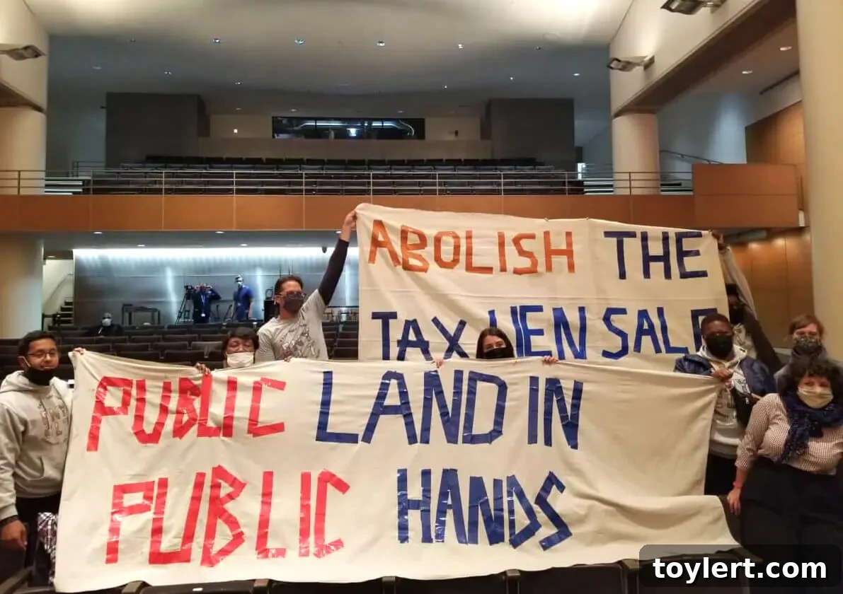 East New York Community Land Trust Fights Tax Lien Sales for Racial Justice 2 protest banner