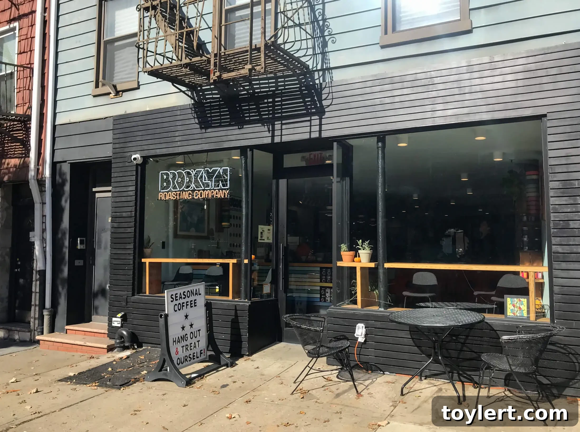 storefront with brooklyn roasting co sign