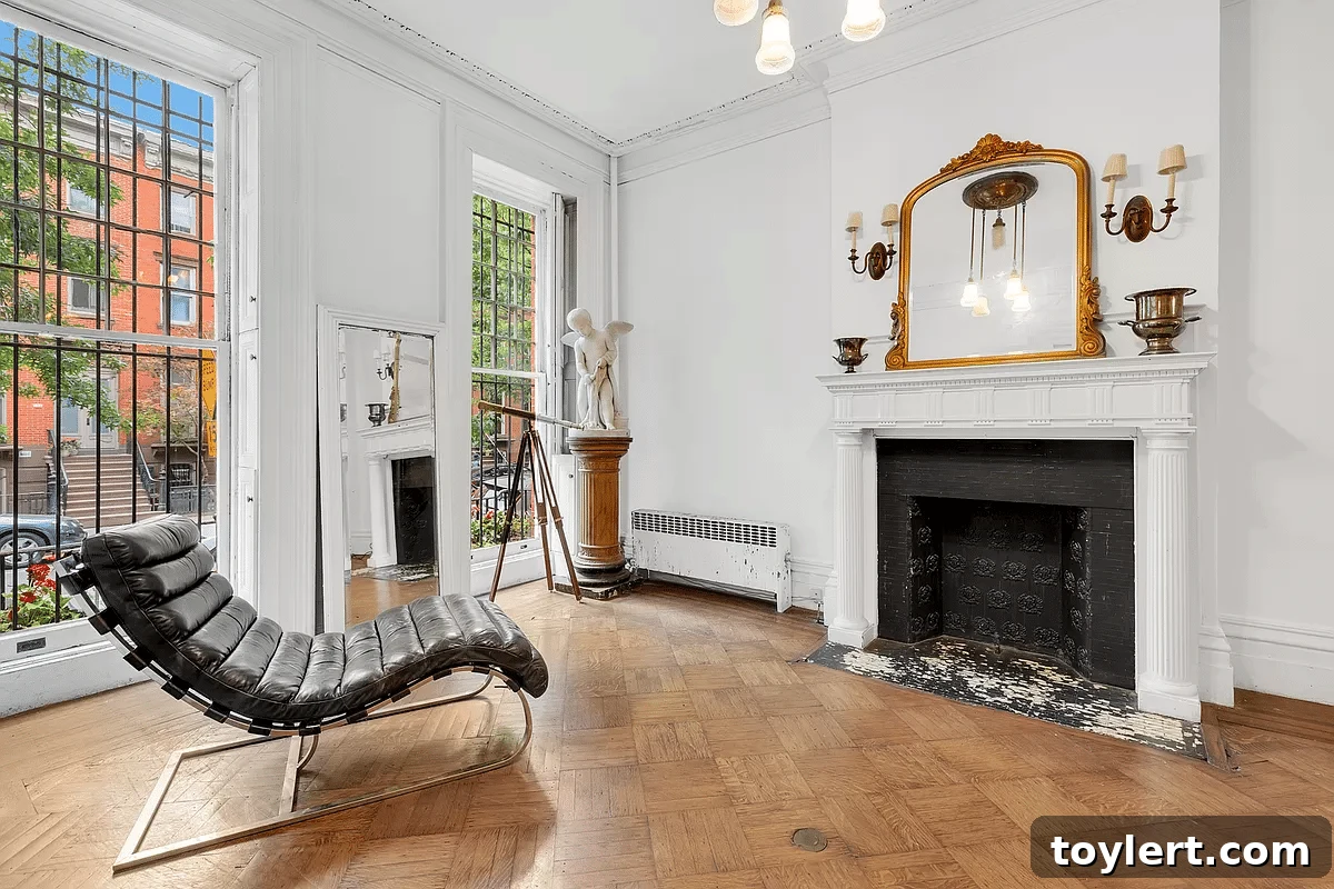 fort greene - parlor with mantel, plasterwork