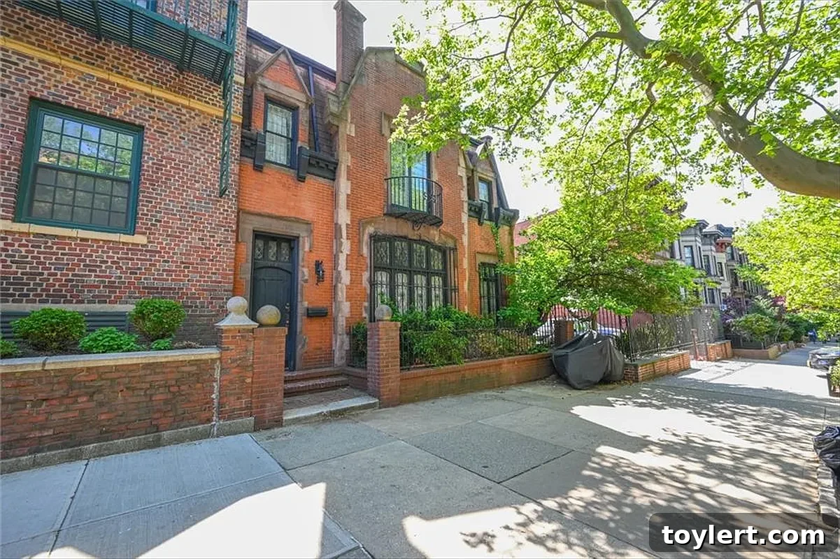Bay Ridge Semi-Detached Gem with Garage 2 Exterior of a historic brick carriage house in Park Slope, showcasing its unique architectural charm and elegance