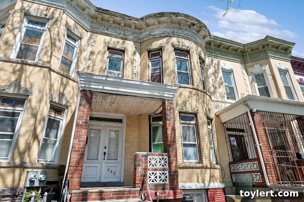 Classic brick row house facade in a desirable Brooklyn neighborhood.