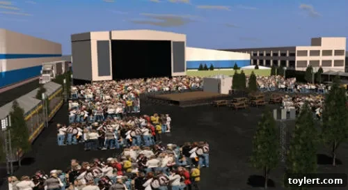 Williamsburg Park Layout Plan 3 Third artistic rendering of Williamsburg Park, showing an aerial view of the venue layout, including the stage, audience zones, and surrounding green spaces.